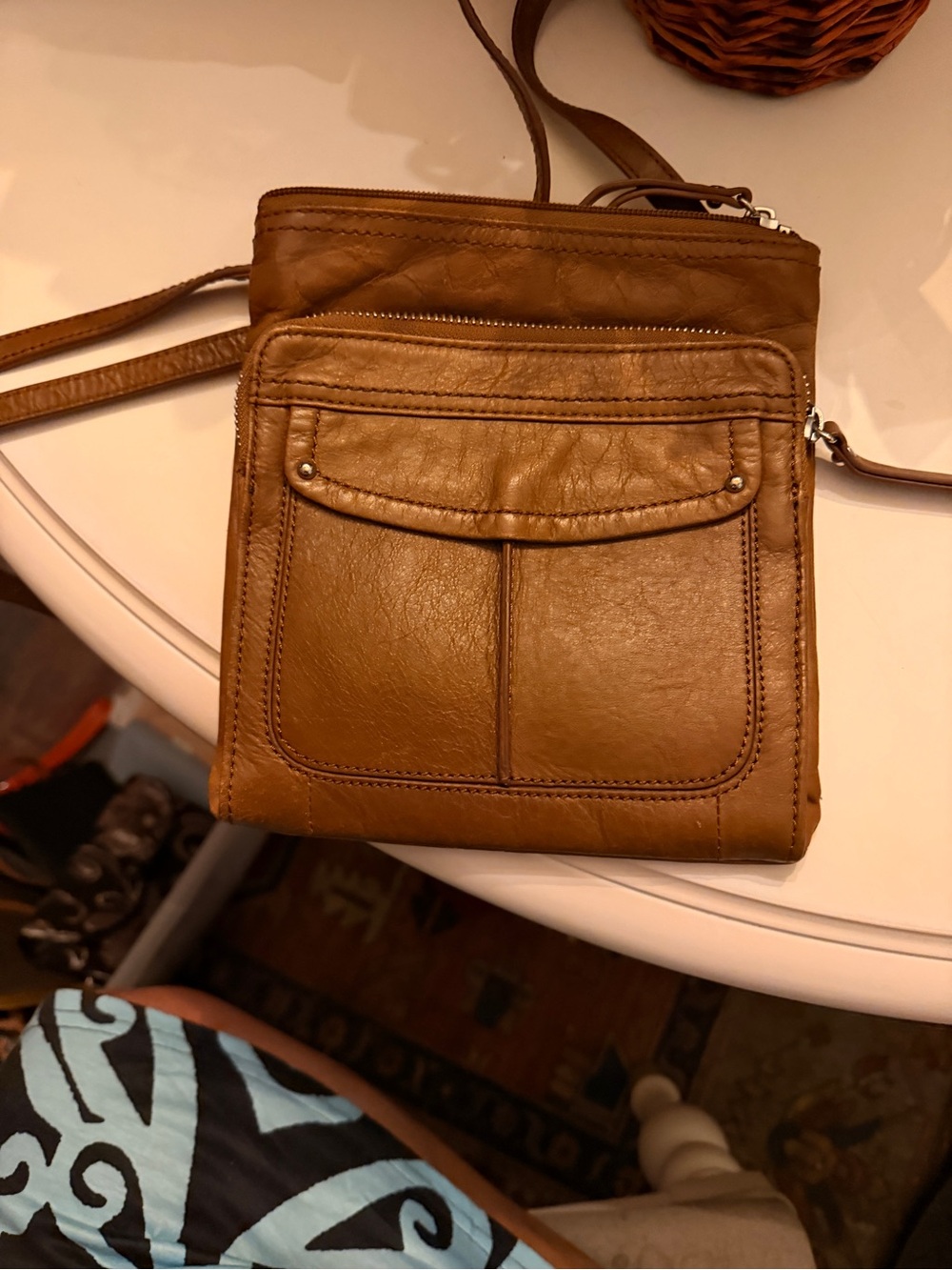 Perlina Small Leather Crossbody Bag in Tan
